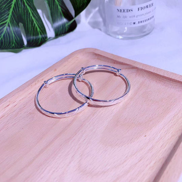 2pcs Stars Pattern Round Band Adjustable Sterling Silver Bangle Bracelet