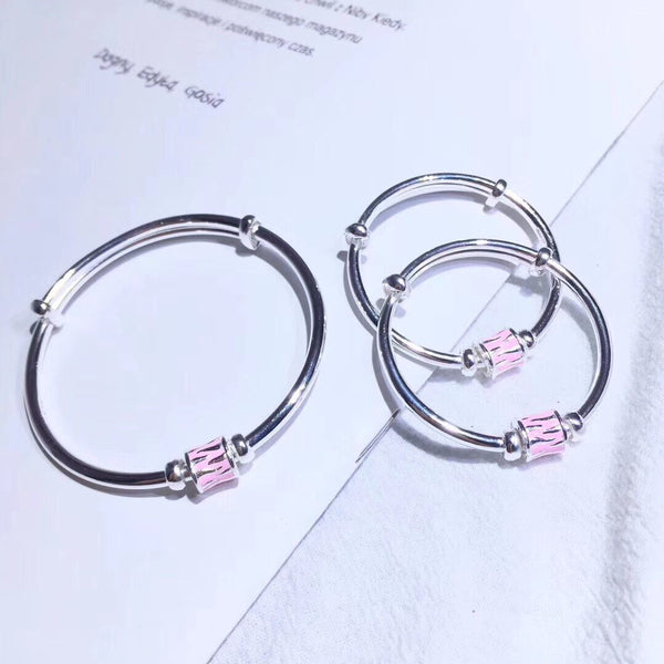 3pcs Adjustable Size Sterling Silver Bangle Bracelet,Parent-Child Outfit