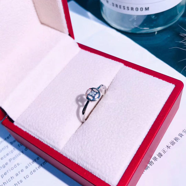 Ancient Chinese coin style with cz sterling silver ring