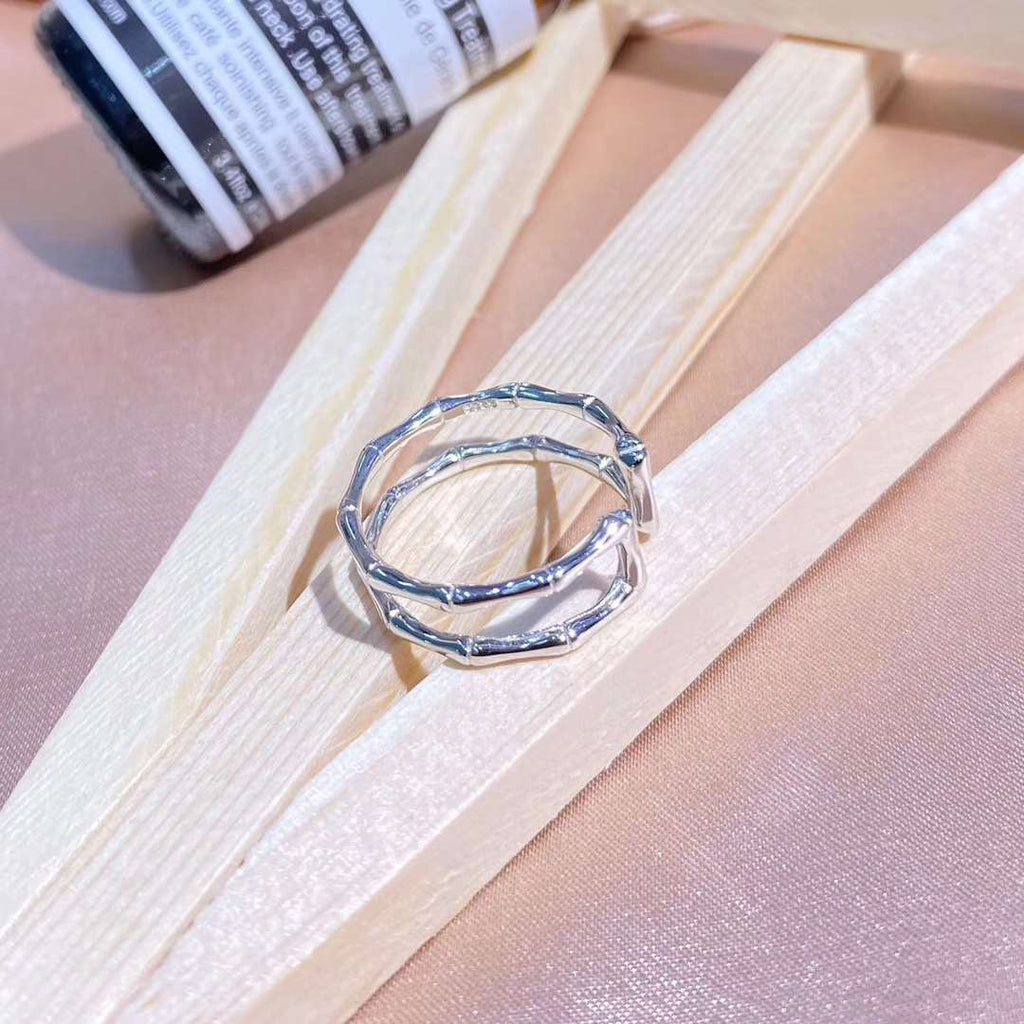 Bamboo Style Double Band Sterling Silver Open Ring