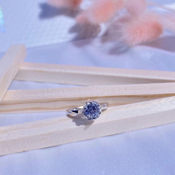 Big Round Blue CZ Solitaire Sterling Silver Ring