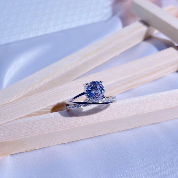 Big Round CZ Solitaire Cross CZ Stacking Band Sterling Silver Ring