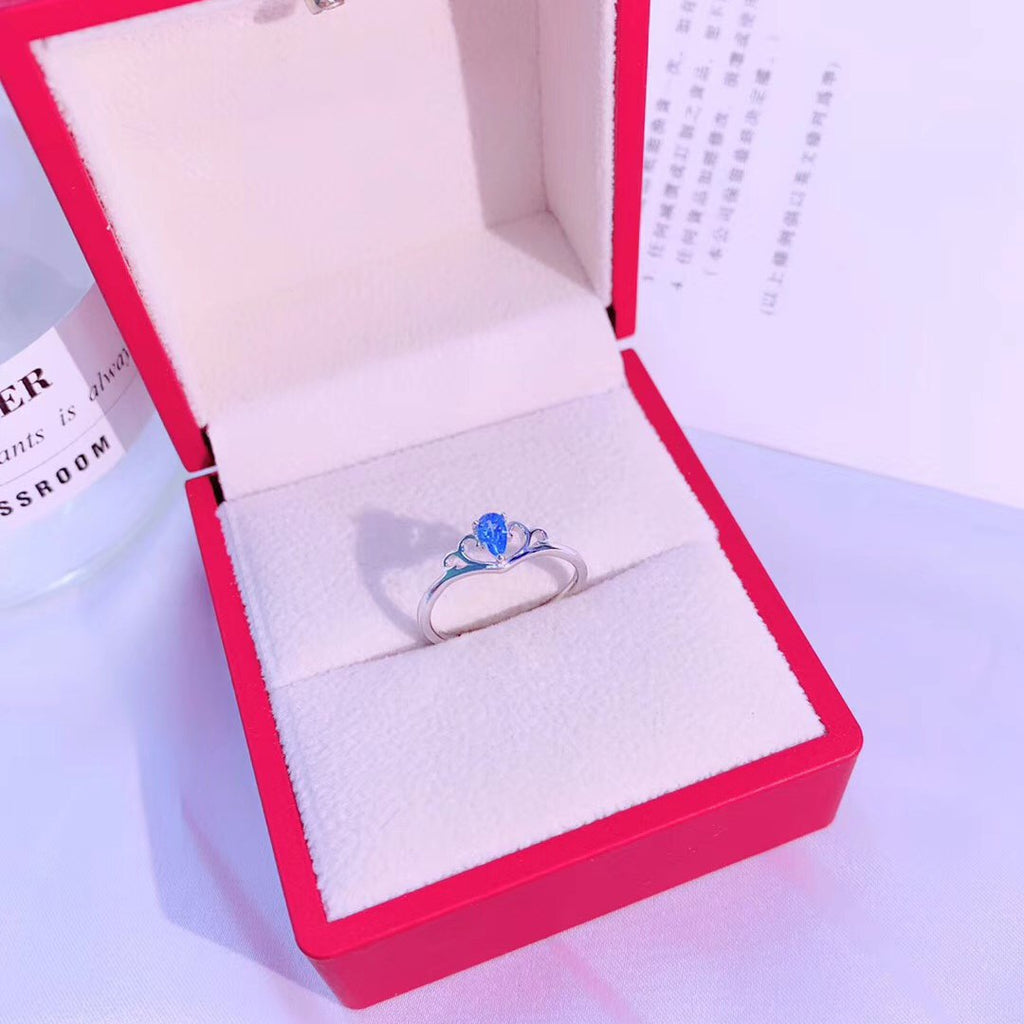 Blue Cz Solitaire Crown Style Sterling Silver Ring