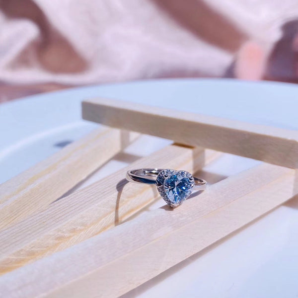 Blue Heart-Shaped CZ Sterling Silver Ring