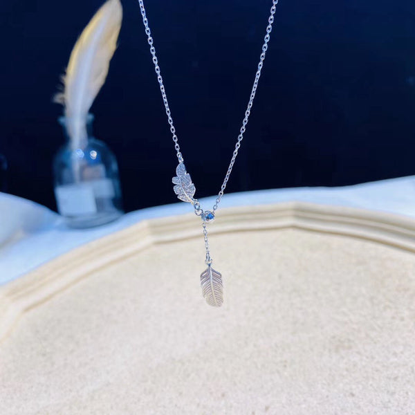 CZ Leaf & Sterling Silver Leaf Pendant Necklace