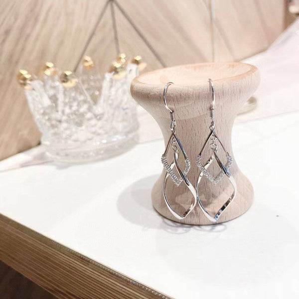 CZ Rhombus & Twisted Frame Silver Dangle Earrings