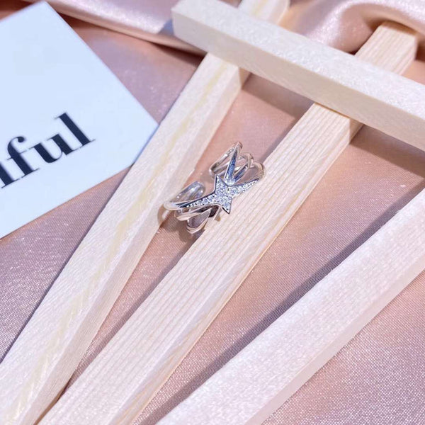 CZ Star Triple Cross Band Sterling Silver Open Ring