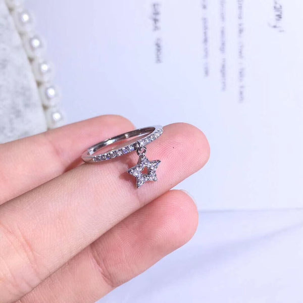 CZ Band With CZ Star Sterling Silver Ring