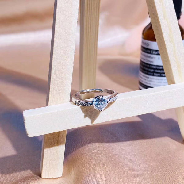 CZ Heart Solitaire Half CZ Band Sterling Silver Ring