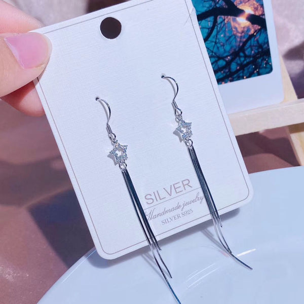 CZ Hollow Star Tassel Style Sterling Silver Earring