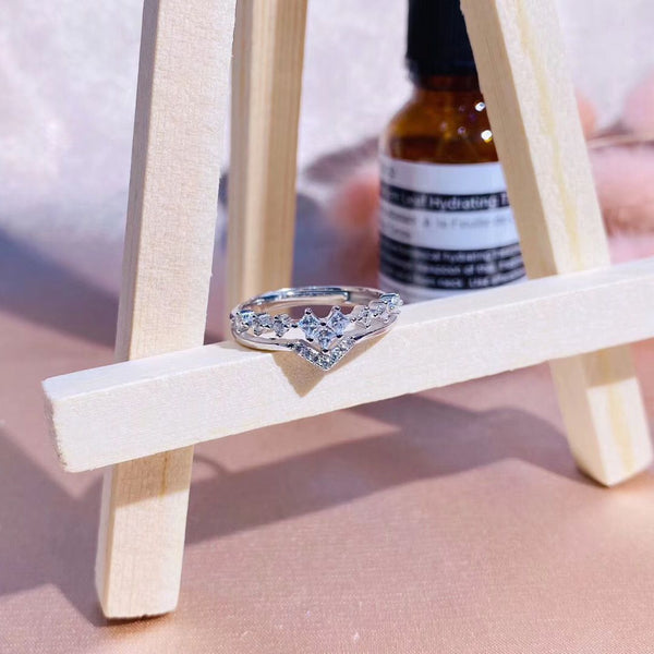 CZ V CZ Heart Double Band Sterling Silver Ring