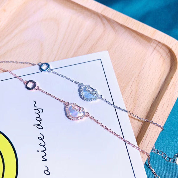 CZ ancient Chinese lock sterling silver chain bracelet