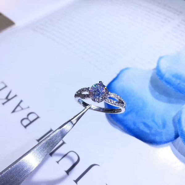 CZ solitaire double cz bridge sterling silver engagement ring