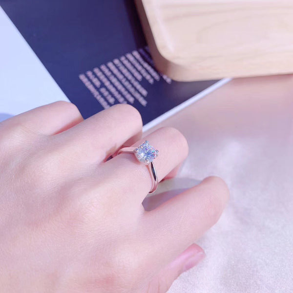 CZ solitaire four claws sterling silver engagement ring