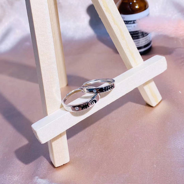 Cat Eat Fish Sterling Silver Couple Rings