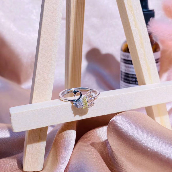 Colorful Crystal Swan Sterling Silver Ring