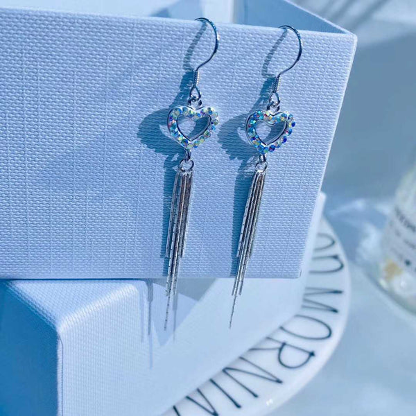 Colorful Cz Heart Tassel Style Sterling Silver Earring