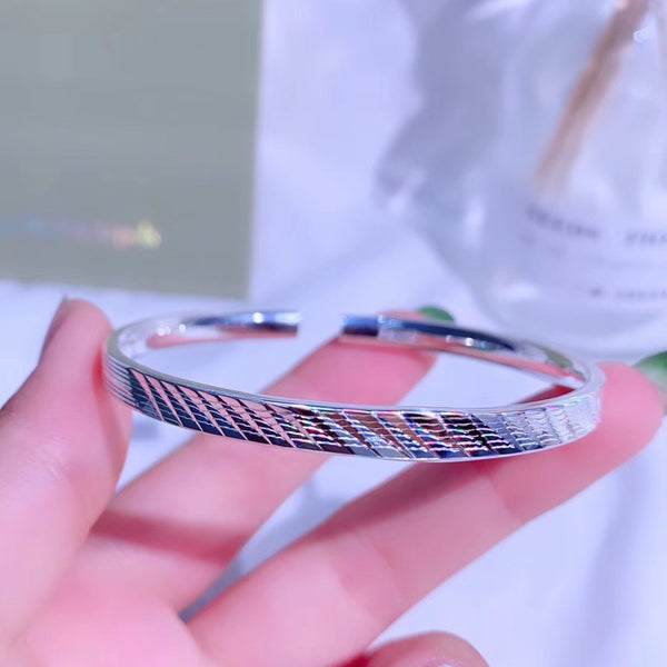 Colorful Lines Open Cuff Sterling Silver Bangle Bracelet