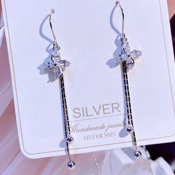 Crystal Flower Sterling Silver Threader Earring