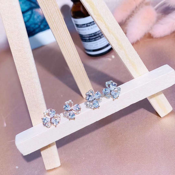 Crystal & CZ Heart Double Layer Sterling Silver Stud Earring