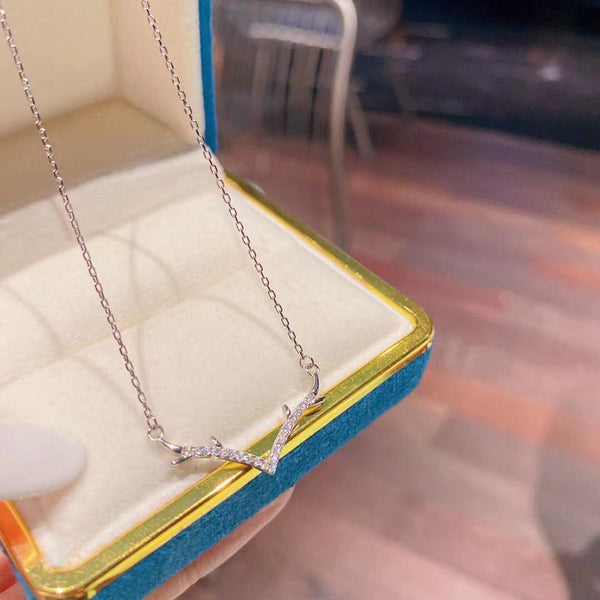 Cubic Zirconia Deer Antler Pendant Necklace