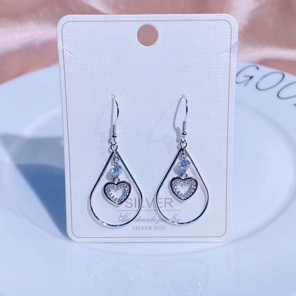Cz Heart Teardrop Circle Tassel Style Sterling Silver Earring