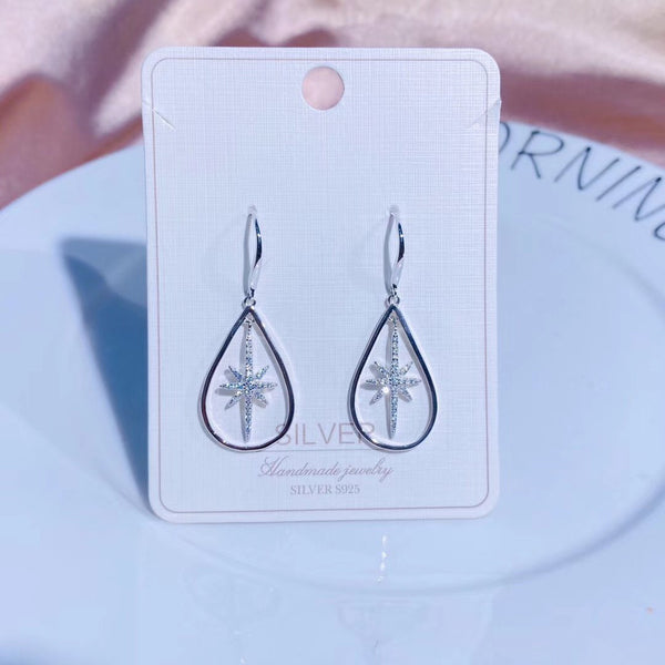 Cz Six-pointed Star Teardrop Circle Tassel Style Sterling Silver Earring