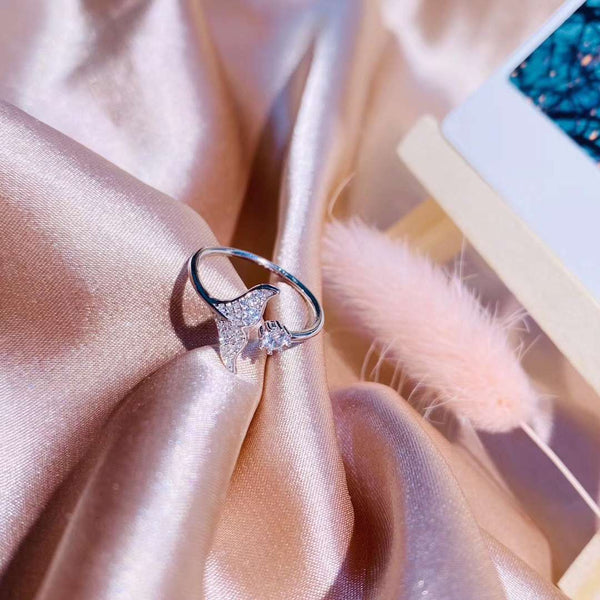 Cz Whale Tail Sterling Silver Open Ring