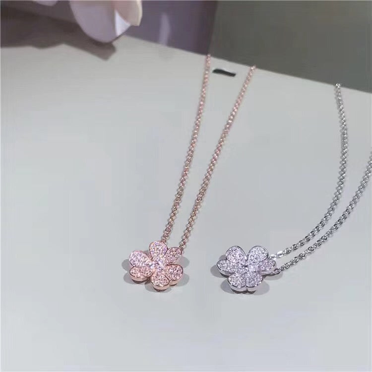 Cz lucky clover sterling silver necklaces