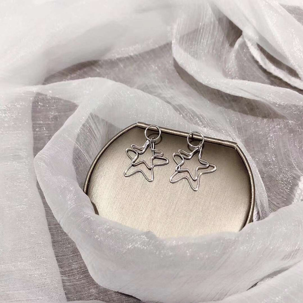 Double Layer Stars Sterling Silver Stud Earring