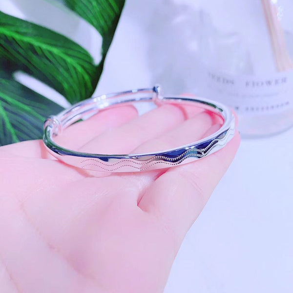 Double Wave Line Adjustable Size Sterling Silver Bracelet