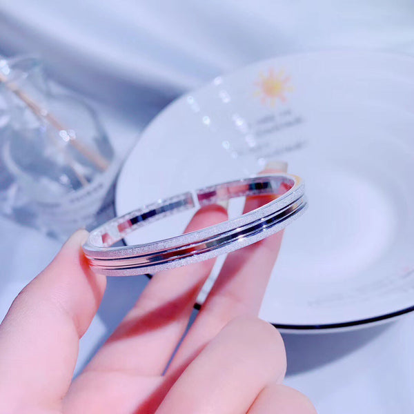 Edge Sandblasting Open Loop Sterling Silver Bracelet