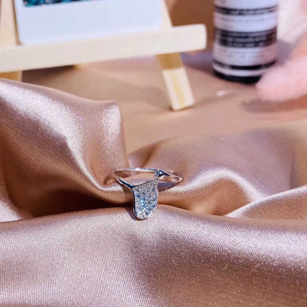 CZ Ginkgo Leaf Sterling Silver Open Ring