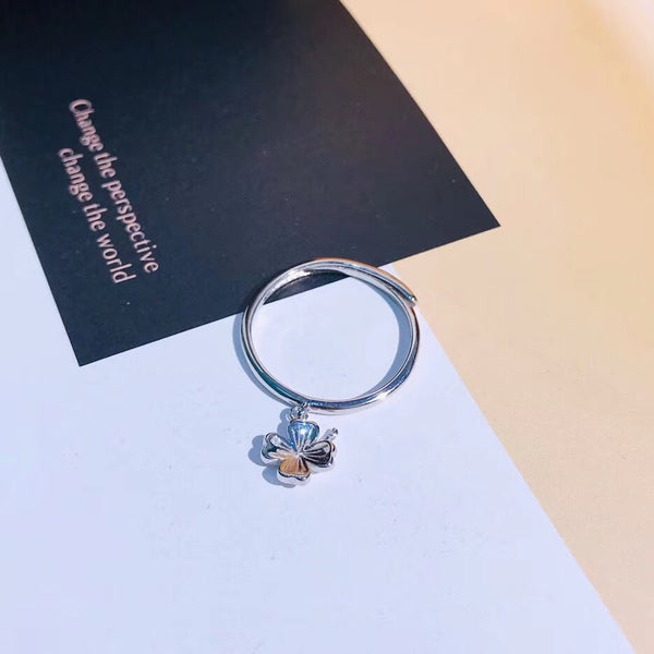 Hanging Four Leaf Clover Sterling Silver Ring