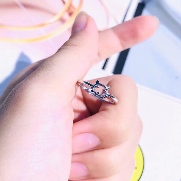 Hollow Cat Face Sterling Silver Ring