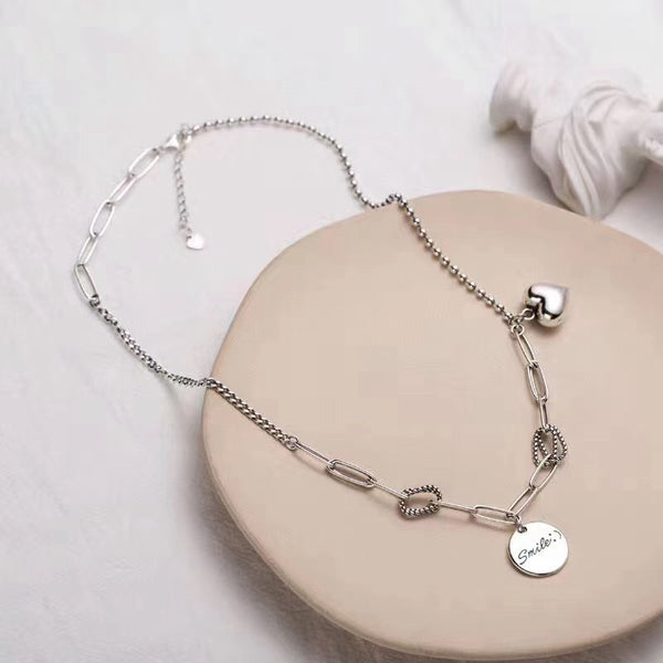 Mixed Type Chains Sterling Silver Heart Pendant Necklace