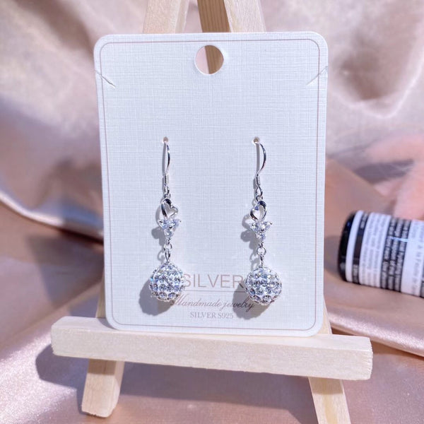 Oblique heart shape cz ball sterling silver earring