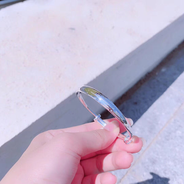 Points Surface Round Band Adjustable Size Stering Silver Bangle Bracelet