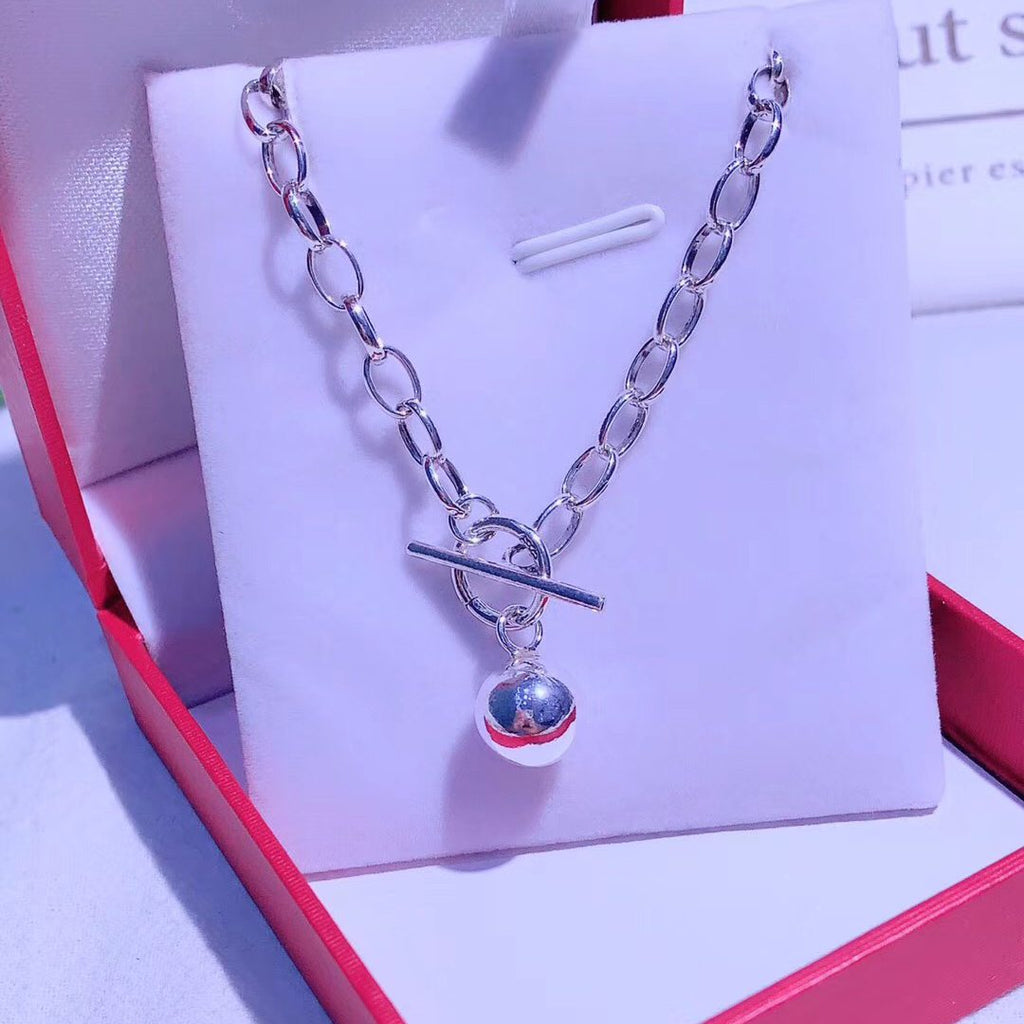Polished Silver Ball Pendant Sterling Silver Necklace