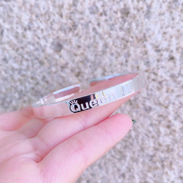 Queen Wide Band Open-Cuff Sterling Silver Bangle Bracelet
