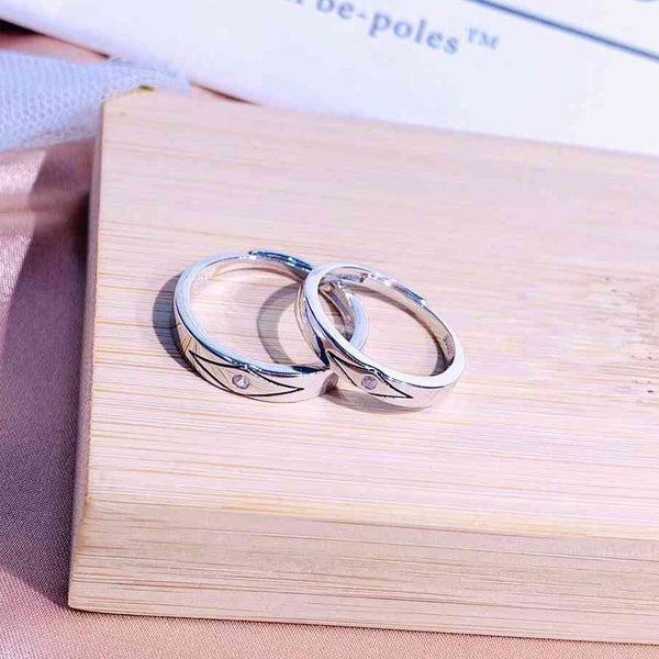 Rhombus Pattern CZ Solitaire Sterling Silver Couple Ring