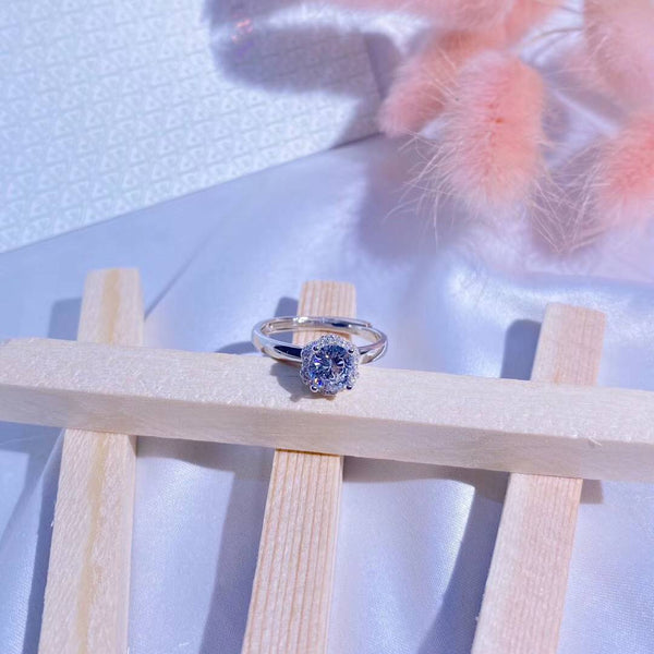 Round CZ Solitaire Laced Sterling Silver Ring