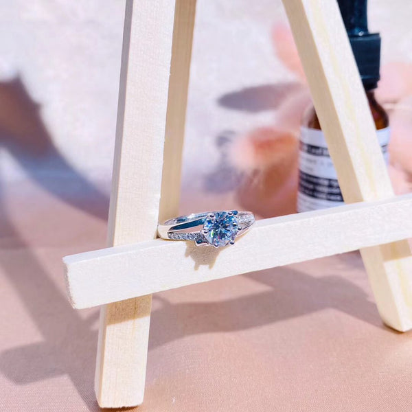 Round CZ Solitaire Double Interlaced Band Sterling Silver Ring