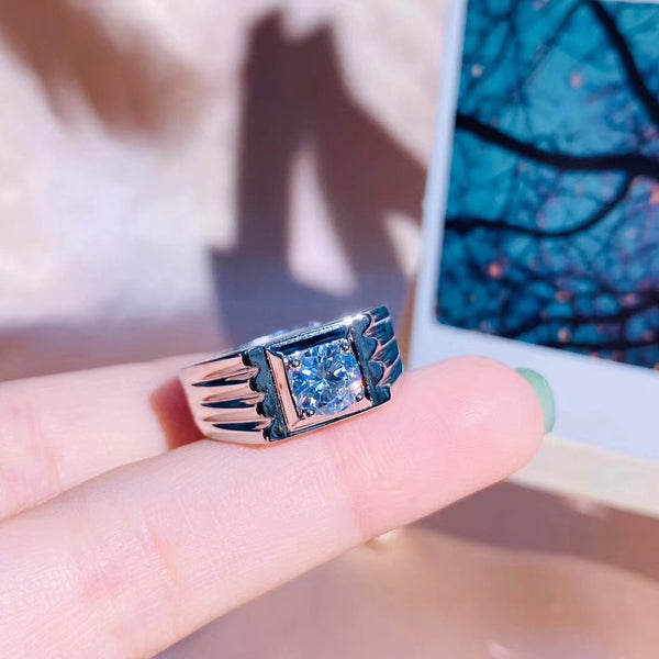 Round CZ Solitaire Three Paw Print Band Sterling Silver Ring For Men