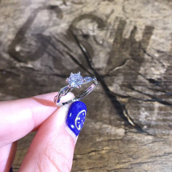 Round Cz Solitaire Braided Sterling Silver Band Ring