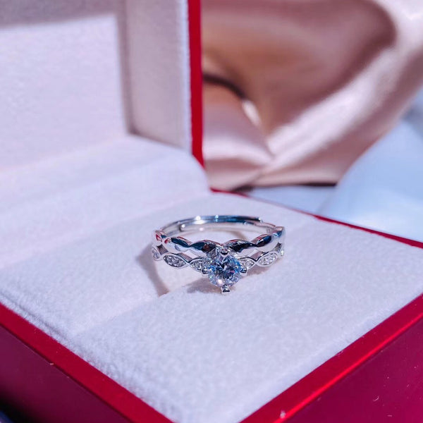 Round Cz Solitaire Double Band Sterling Silver Ring