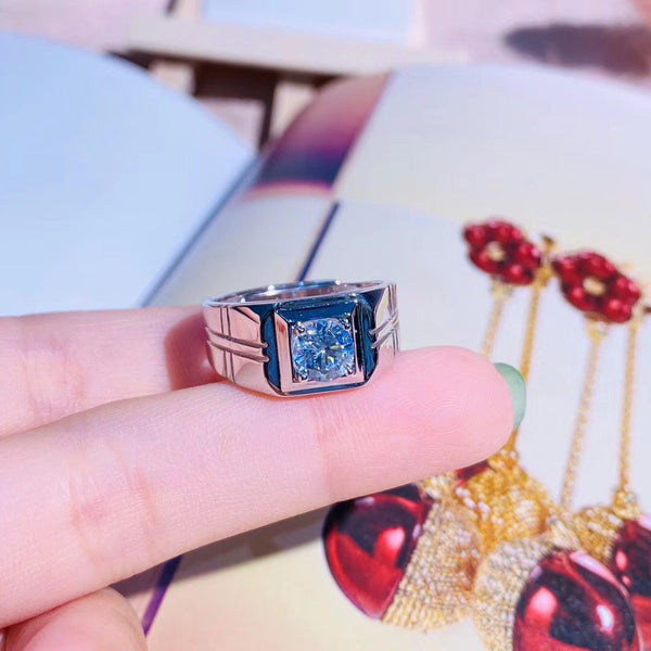 Round Cz Solitaire Sterling Silver Ring For Men