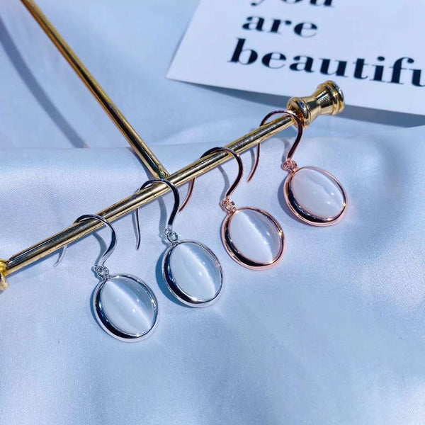 Simple Egg-Shaped Opal Sterling Silver Earring