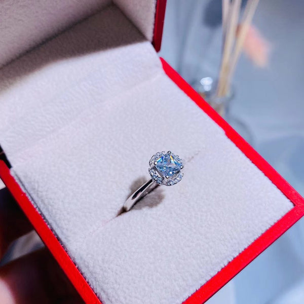 Square CZ solitaire circle cz sterling silver engagement ring