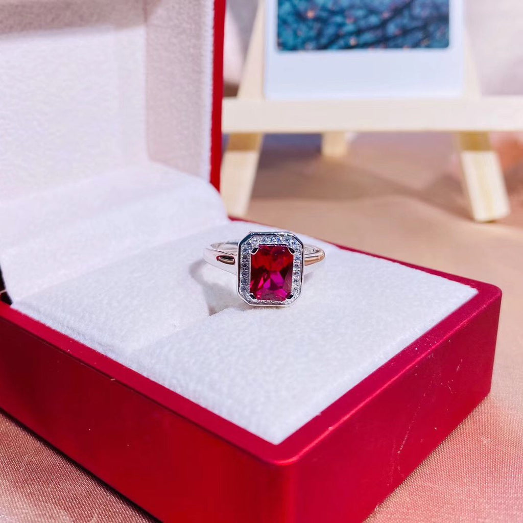Square Cz Solitaire Surrounded By Cz Sterling Silver Ring